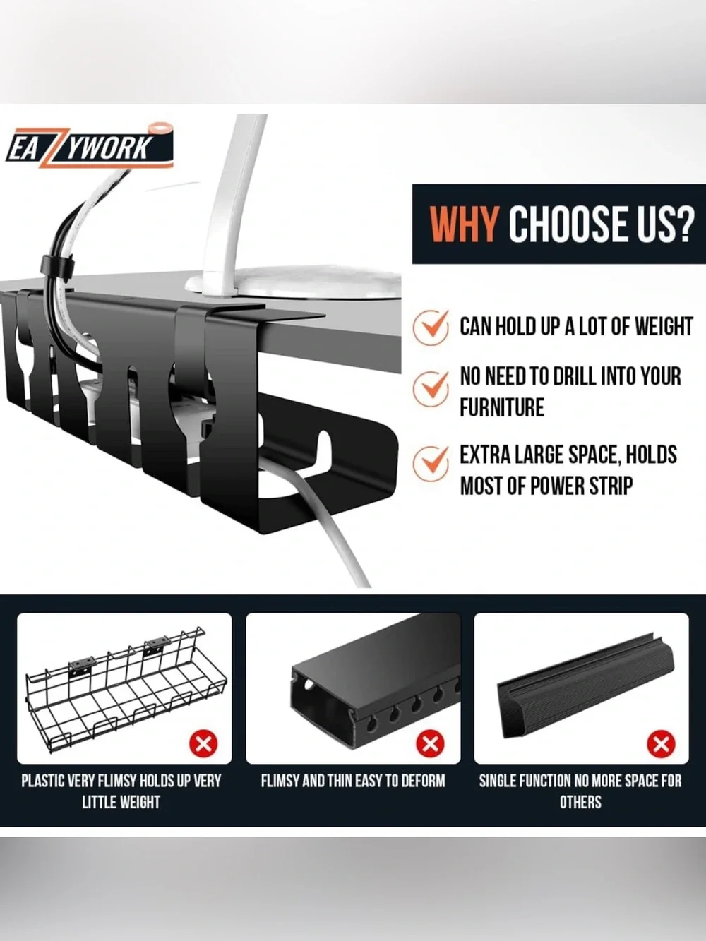 15.75” Under Desk Cable Management Tray Wire Organizer Basket Storage Black NEW